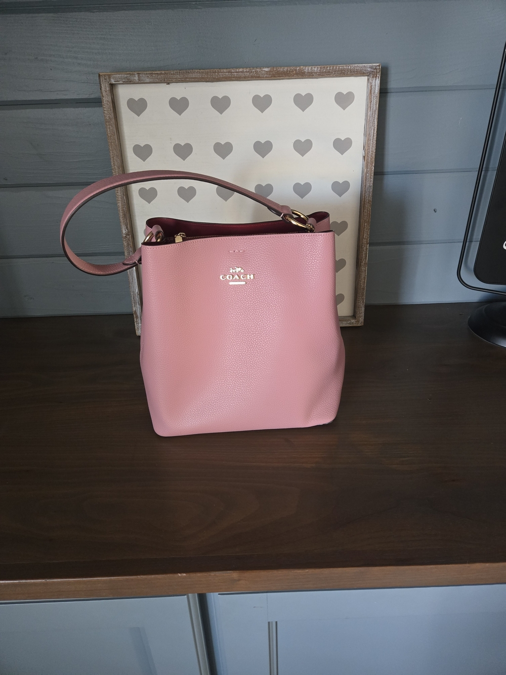 COACH Pink Pebbled Leather Bucket Shoulder Bag.